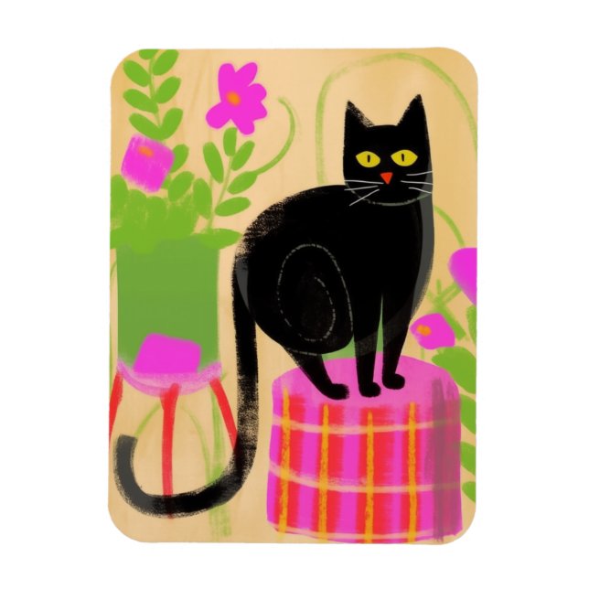 A Black Cat With Houseplants Magnet (Vertical)