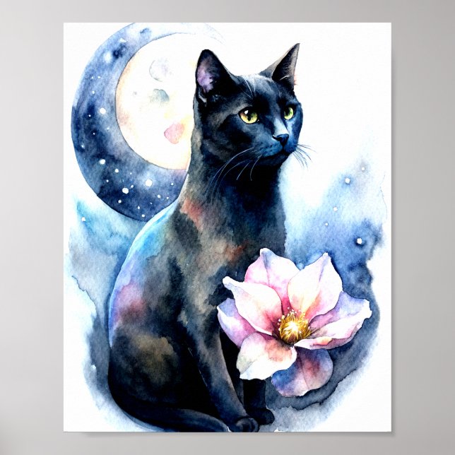 A Black Cat with Striking Yellow Eyes Poster (Front)