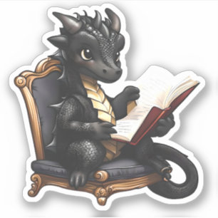 A Black Dragon Reading Sticker