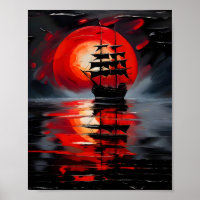 A Black Galleon sailing on calm waters 