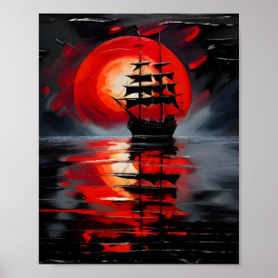 A Black Galleon sailing on calm waters  Poster