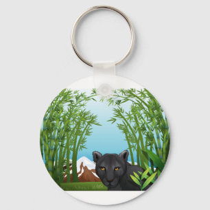 A black panther at the bamboo forest key ring