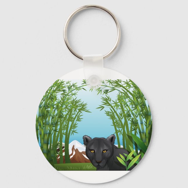 A black panther at the bamboo forest key ring (Front)