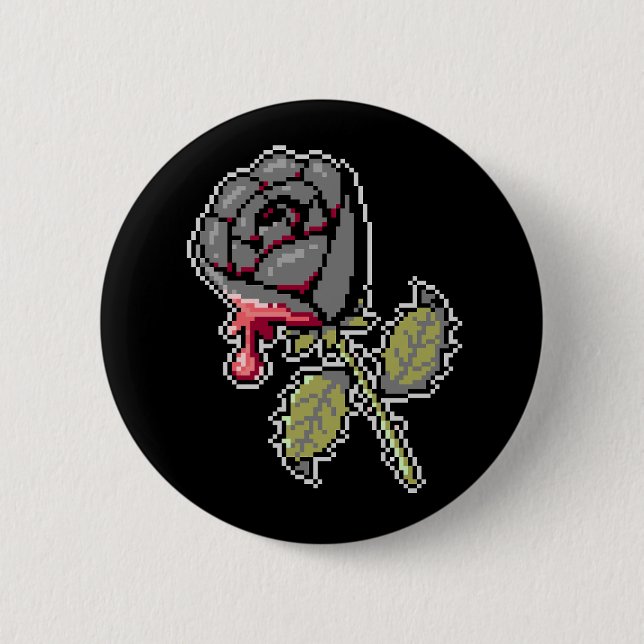 A Black Rose Painted Red Pixel Art Button (Front)