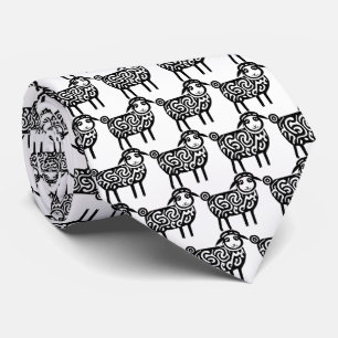 A Black Silhouette Patterned Sheep Tattoo Icon Tie