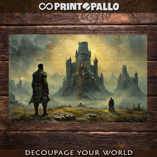 A black warrior and a magic castle before fight  tissue paper