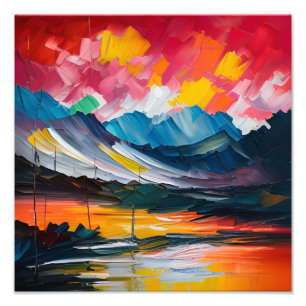 A Blaze of Color over a Calm Lake Photo Print