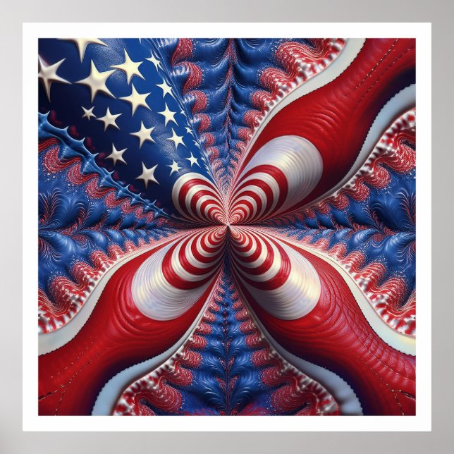 A Blend Of The American Flag And A Fractal Poster (Front)