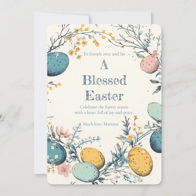 A Blessed Elegant Floral Easter Greeting Card (Front)