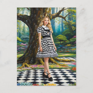 A Blonde Woman in the Chequered Floor  Forest Postcard