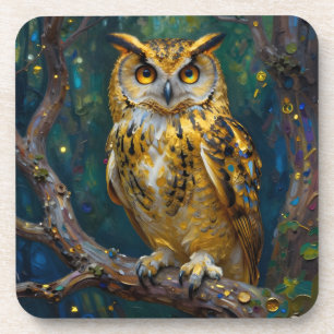 A Blue and Gold Majestic Owl   Coaster