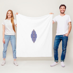a blue and gold pattern on a white background fleece blanket