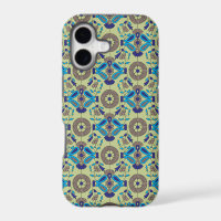 a blue and green pattern on a green background