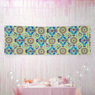 a blue and green pattern on a green background banner