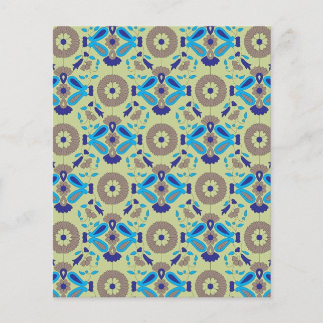a blue and green pattern on a green background flyer (Front)