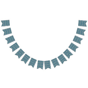 a blue and green pattern with a white background bunting 