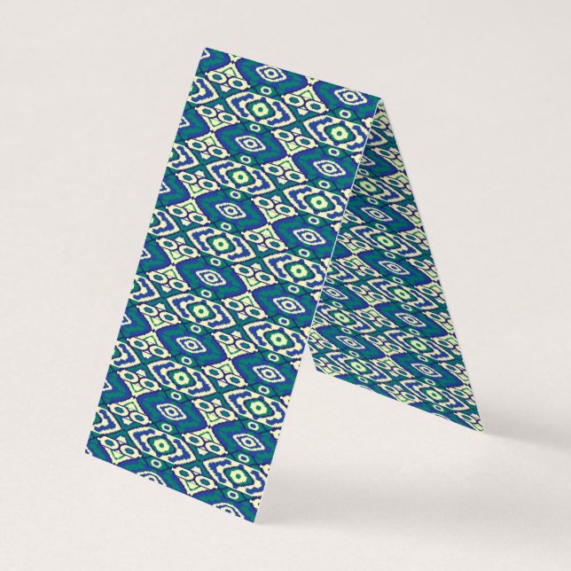 a blue and green pattern with a white background business card (Back)