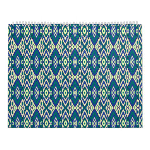 a blue and green pattern with a white background calendar