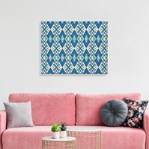 a blue and green pattern with a white background canvas print