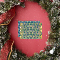a blue and green pattern with a white background