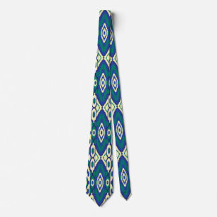 a blue and green pattern with a white background tie