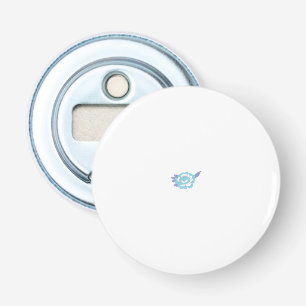 a blue and white flower on a white background bottle opener