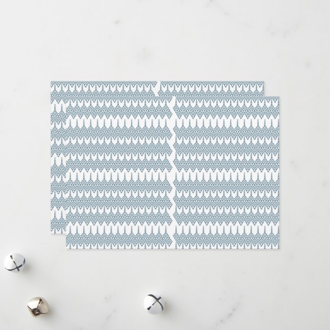 a blue and white pattern with a white background holiday card (Front/Back In Situ)