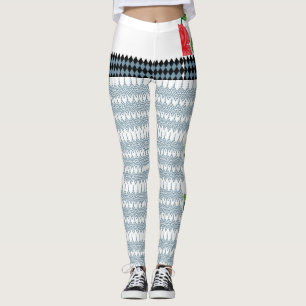 a blue and white pattern with a white background leggings
