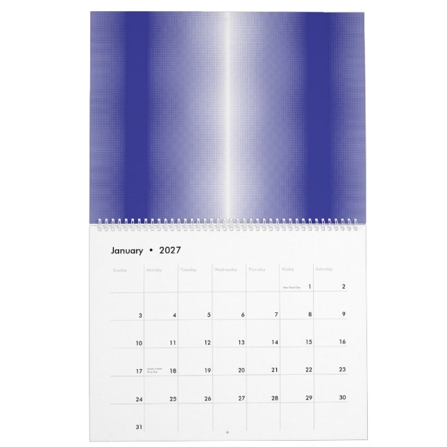 a blue and white striped background calendar (Jan 2027)