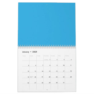 a blue background with a black and white cat calendar