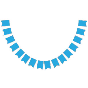 a blue background with a black and white cat on to bunting