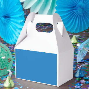 a blue background with a favour box