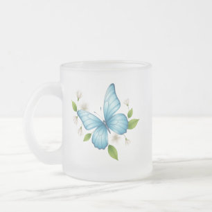 A Blue butterfly frosted glass Mug