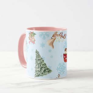 A Blue Christmas Mug With Animals And Trees