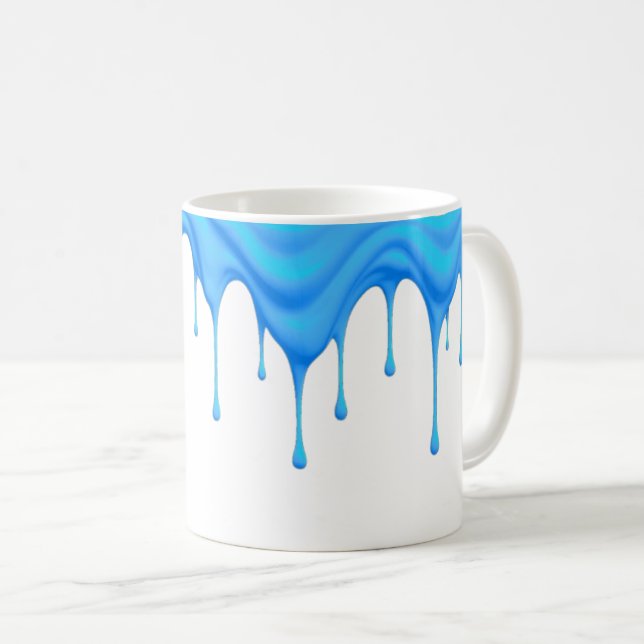 A blue cream flows along a mug. coffee mug (Front Right)