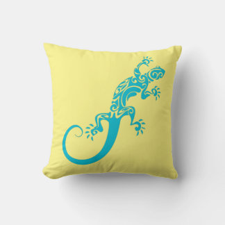 A blue gecko as a pet. Kook Art Throw Pillow
