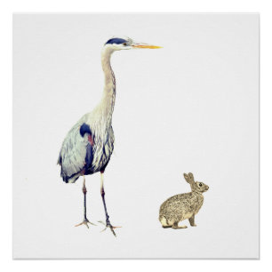 A blue heron and a rabbit poster