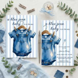 A Blue Jean Baby Denim Baby Shower Blue Stripes Invitation