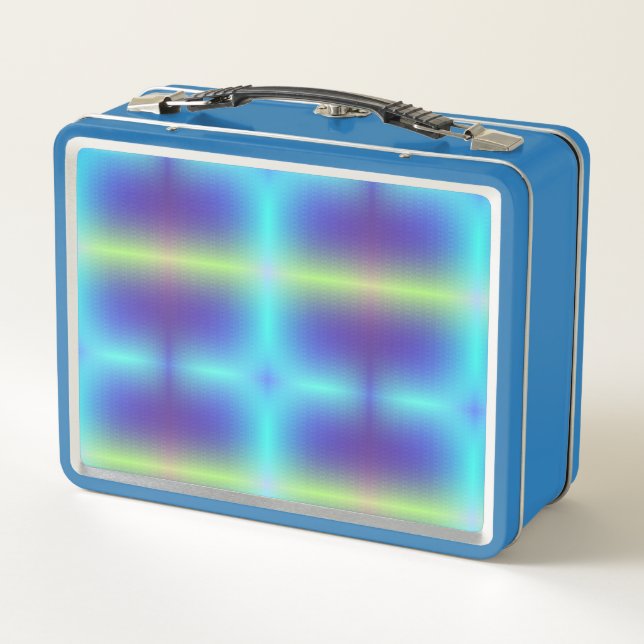 A blue lunchbox featuring a vivid (Back)