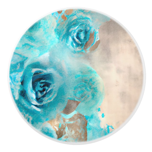 A Blue Shabby Chic Ephemera Design Series 7 Ceramic Knob (Front)