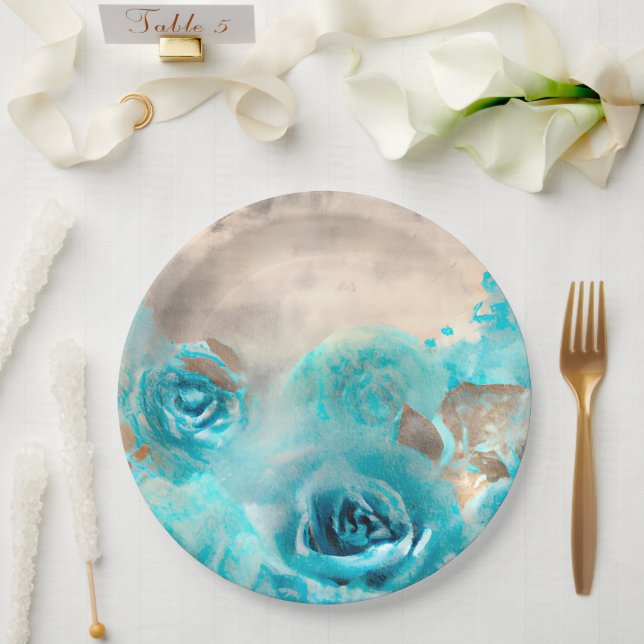 A Blue Shabby Chic Ephemera Design Series 7 Paper Plate (Wedding)