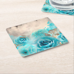 A Blue Shabby Chic Ephemera Design Series 7 Square Paper Coaster