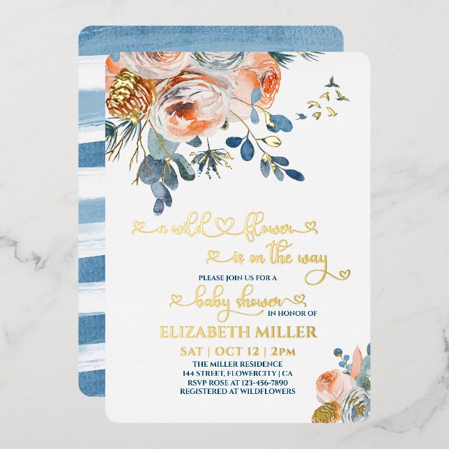 A Blue Wildflower Is On Her Way Baby Girl Shower (Front/Back)