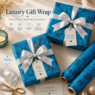 A blue wrapping paper with a creative arts pattern