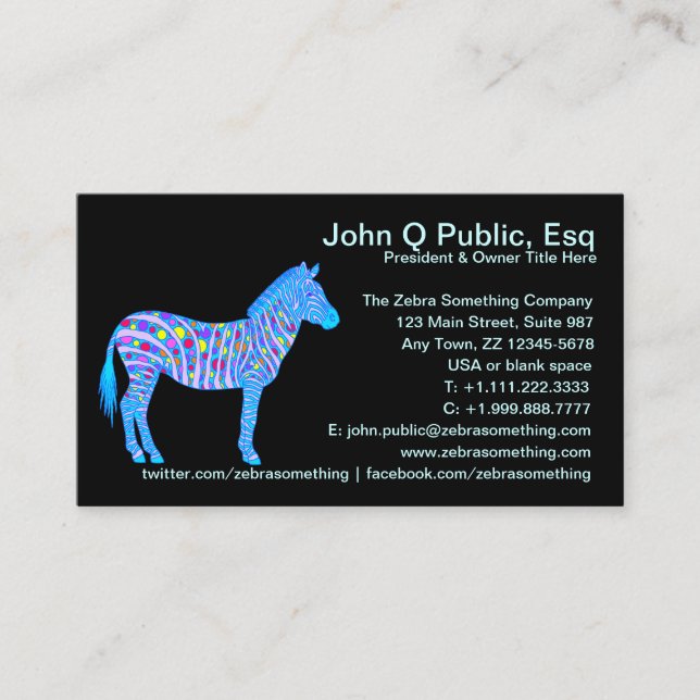 A Blue Zebra Dots Stripes Design Totally Fun Business Card (Front)