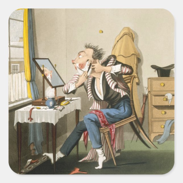 A Blunt Razor, pub. by Hunt, 1827 (coloured etchin Square Sticker (Front)