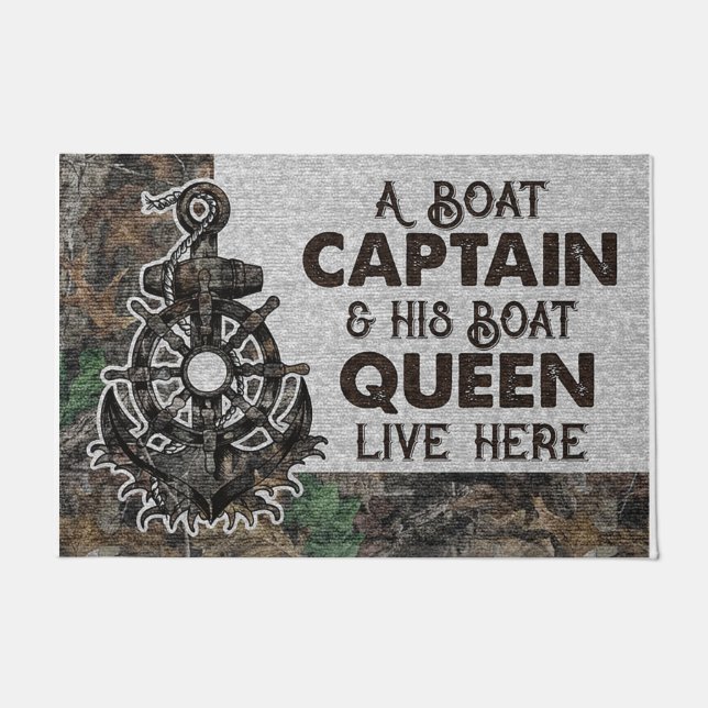 A Boat Captain And His Boat Queen Doormat (Front)