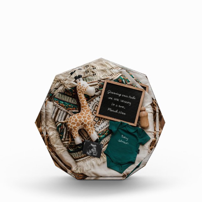 A boho vintage fun pregnancy announcement  photo block (Front)