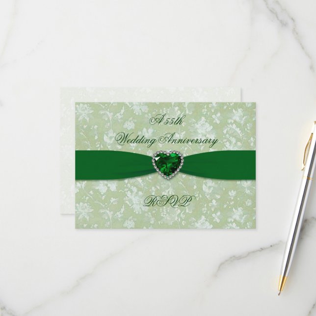 A Bold Damask 55th Wedding Anniversary RSVP Card (Front/Back In Situ)
