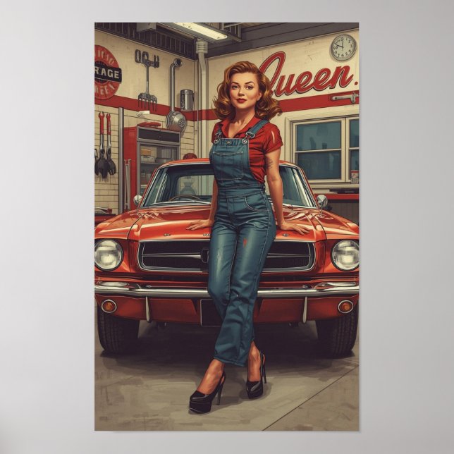 A bold retro pin-up illustration featuring a greas poster (Front)